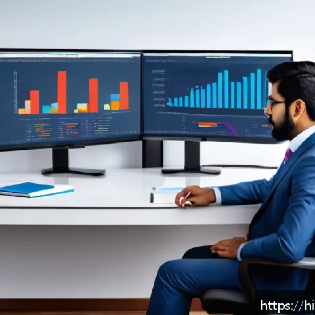 비즈니스 애널리스트 중점 과목 - A professional Indian business analyst, wearing formal office attire with modest clothing, sitting a...