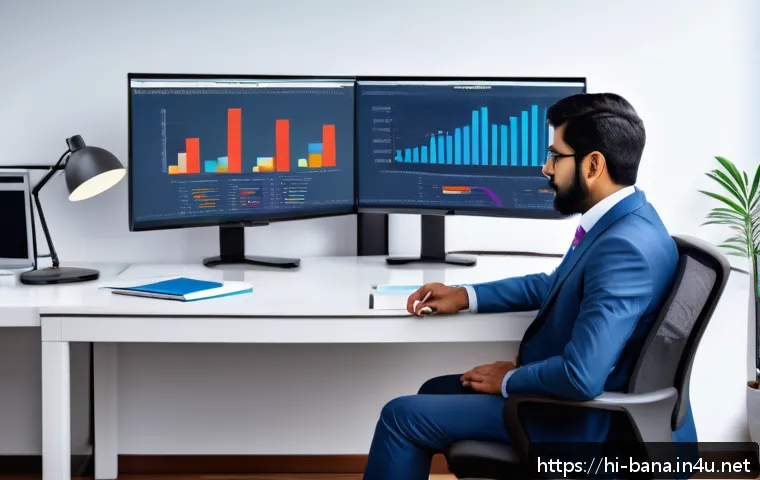 비즈니스 애널리스트 중점 과목 - A professional Indian business analyst, wearing formal office attire with modest clothing, sitting a...