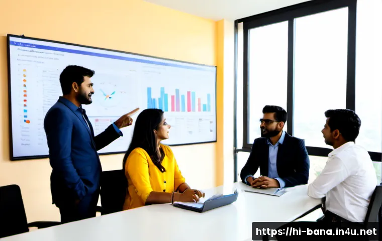 비즈니스 애널리스트 경험 공유 - Photorealistic business analyst in a modern Indian office sharing project insights with a small dive...